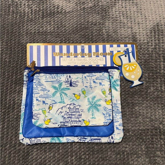 Wandering Moon Handbags - Wandering Moon Scenic Print Pouch with Blue and Yellow Accents